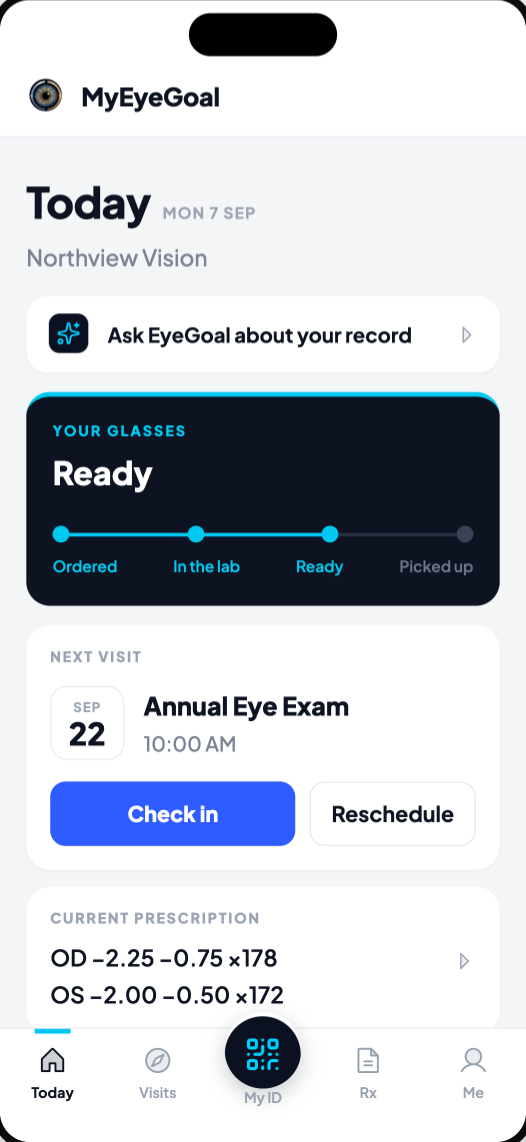 MyEyeGoal Today screen